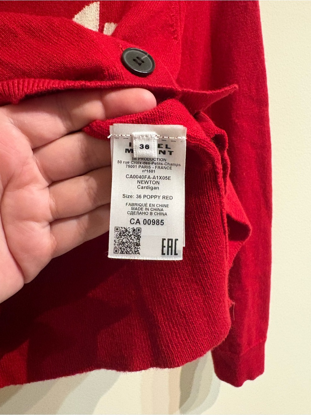 Isabel Marant Etoile Newton Cardigan Poppy Red Logo Cotton Wool Size 36 US 4 - Picture 9 of 10